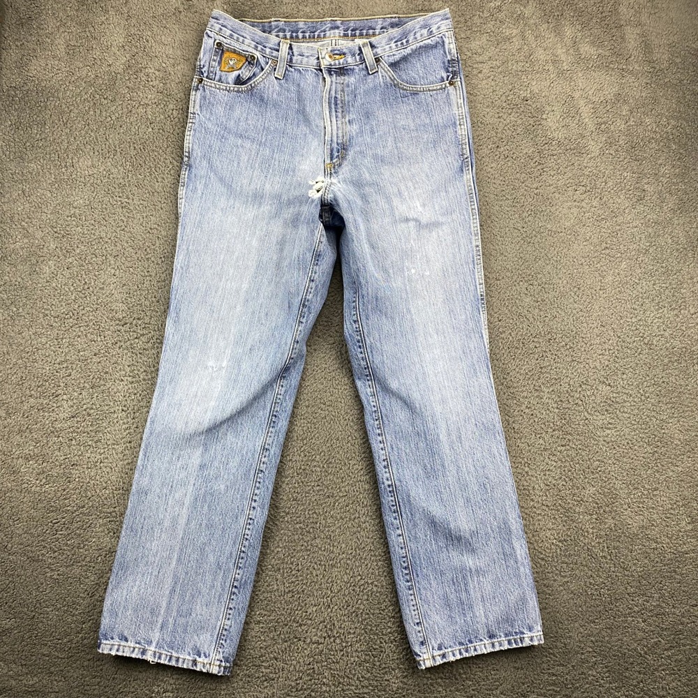 Cinch Men's Blue Denim Jeans 31x32 Light Wash Distressed Western Cowboy Workwear